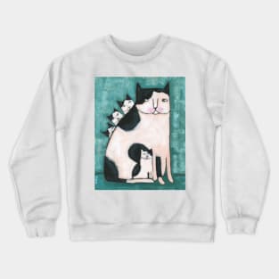 Black and White Mom Cat and Kittens Crewneck Sweatshirt